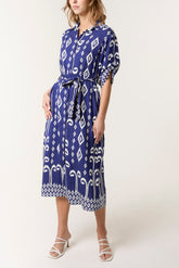 Aztec Button-Through & Tie Midi Dress