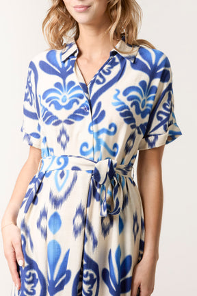 Ikat Button & Tie Front Midi Dress