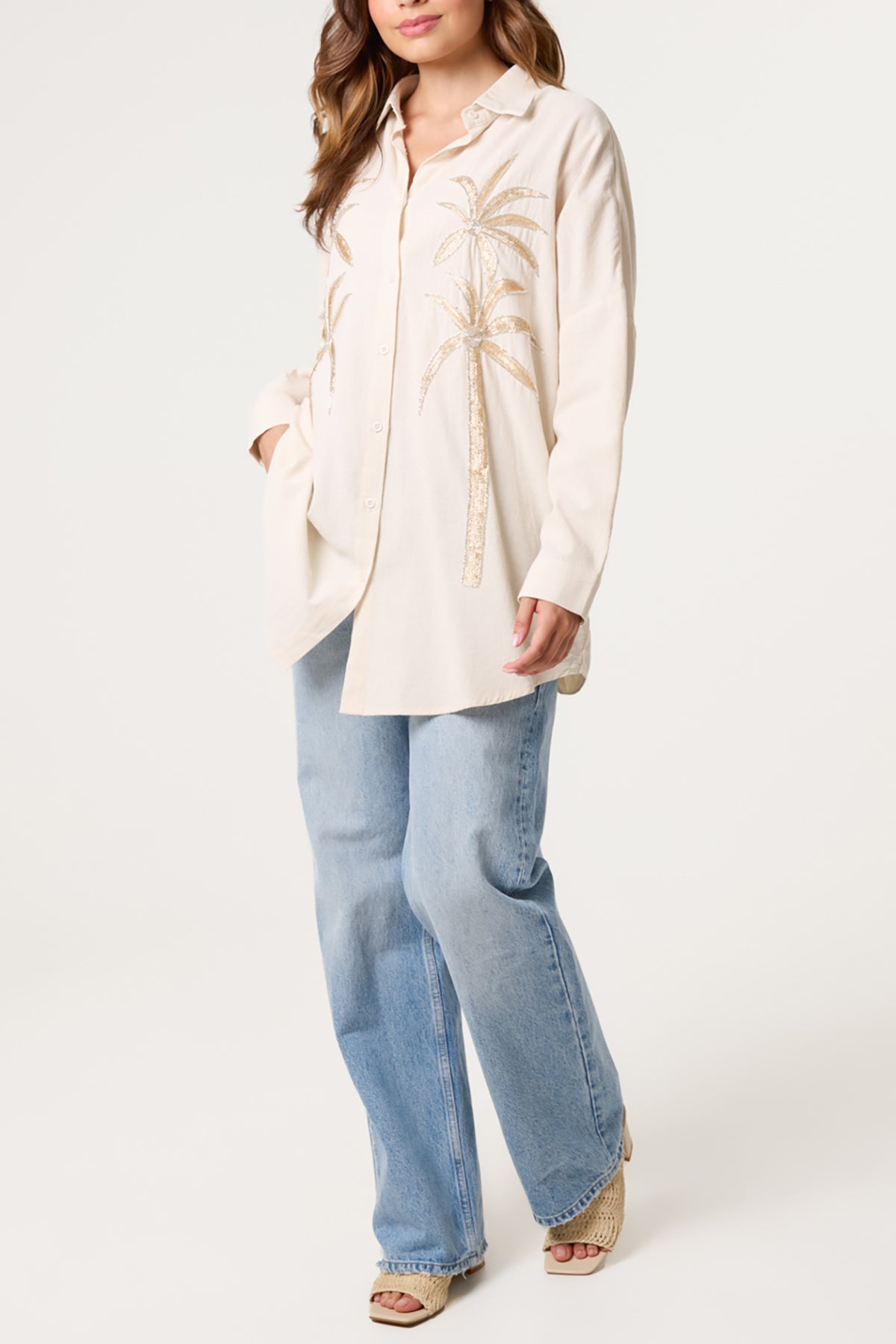Sequin Palm Tree Oversized Shirt