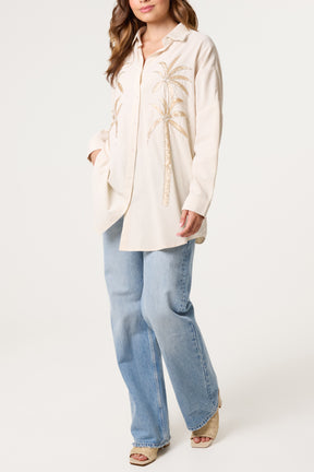 Sequin Palm Tree Oversized Shirt