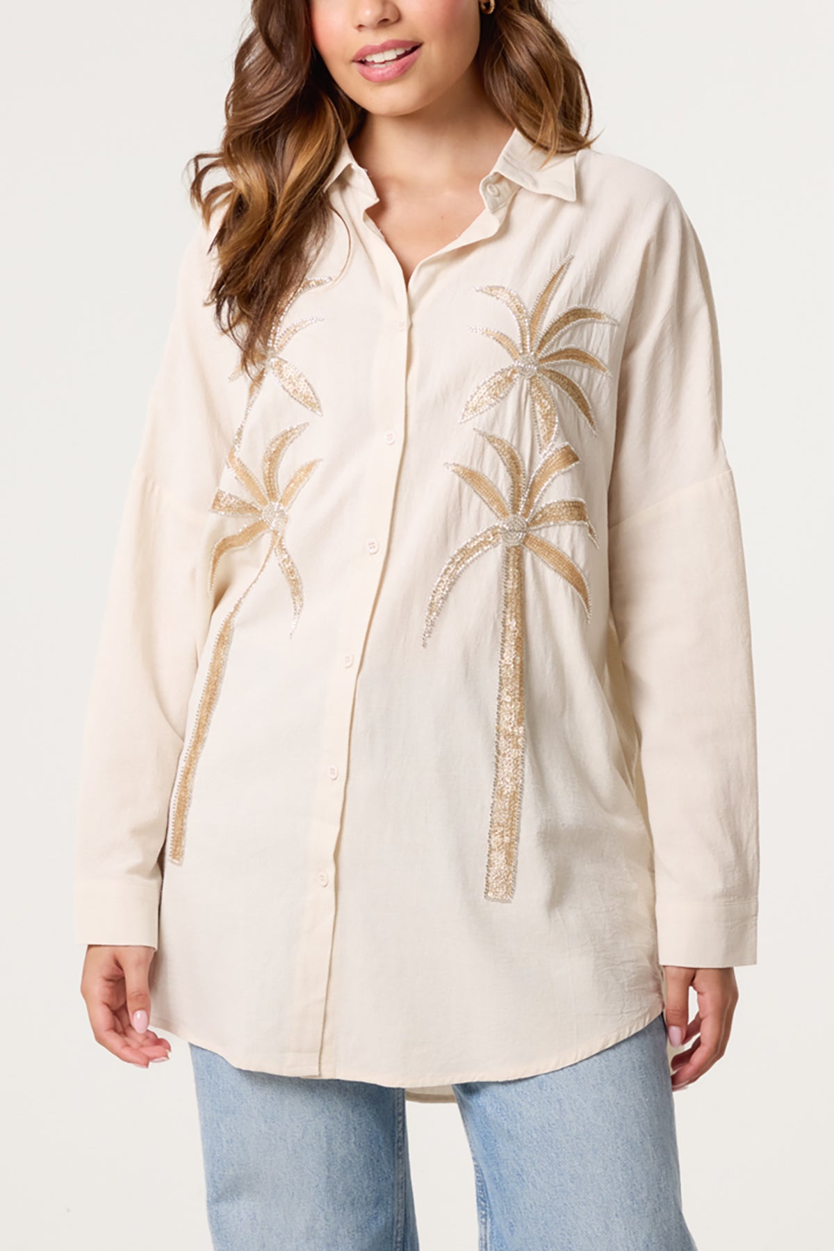 Sequin Palm Tree Oversized Shirt