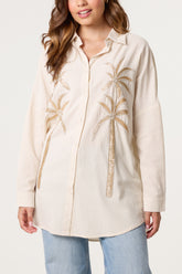 Sequin Palm Tree Oversized Shirt