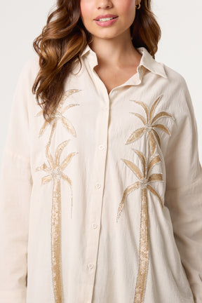 Sequin Palm Tree Oversized Shirt