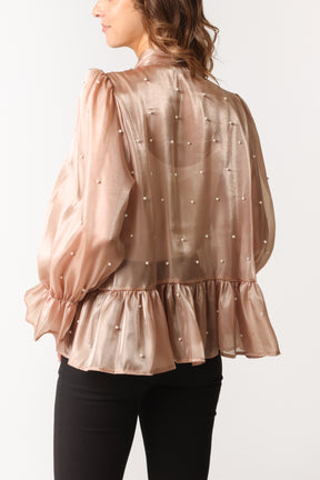 Pearl Detail Pussybow Blouse