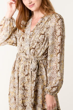 Gold Snake Print Wrap Maxi Dress