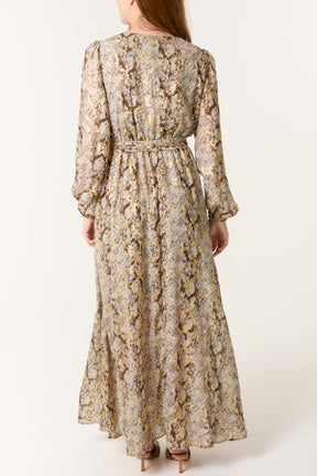 Gold Snake Print Wrap Maxi Dress