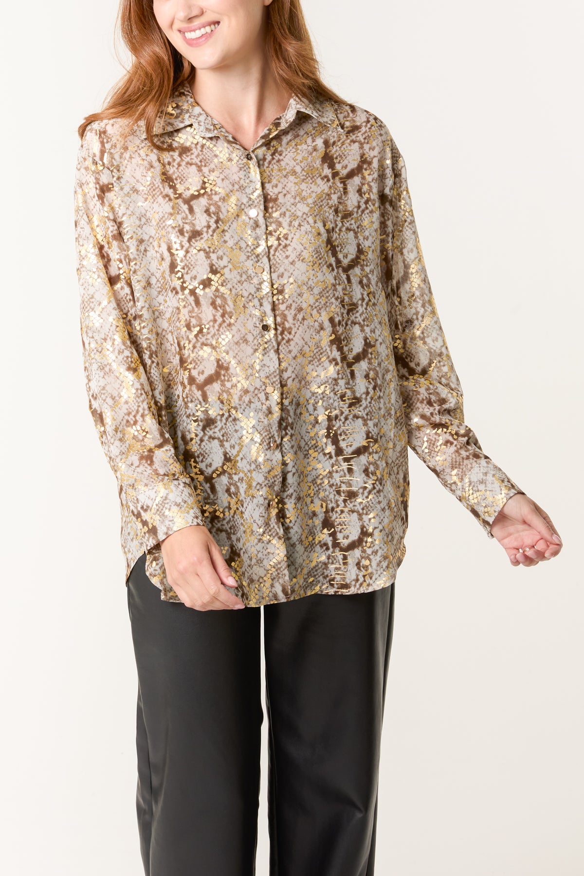 Gold Snake Print Long Sleeve Shirt