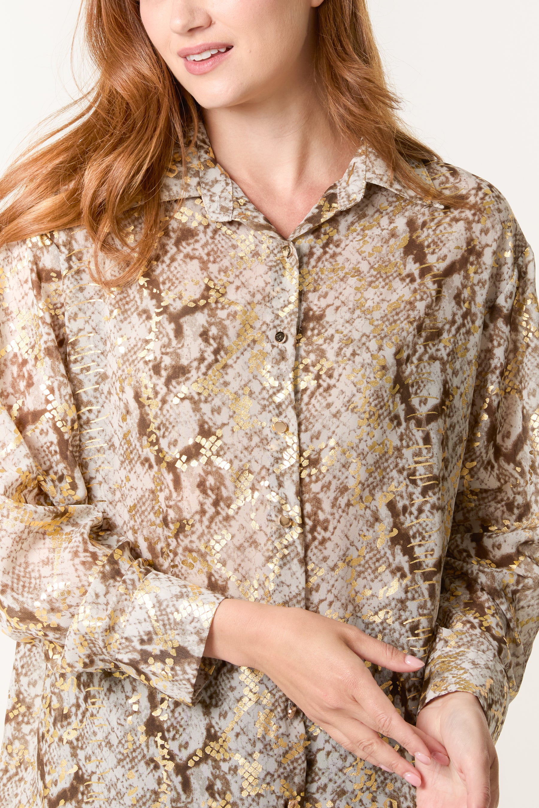 Gold Snake Print Long Sleeve Shirt