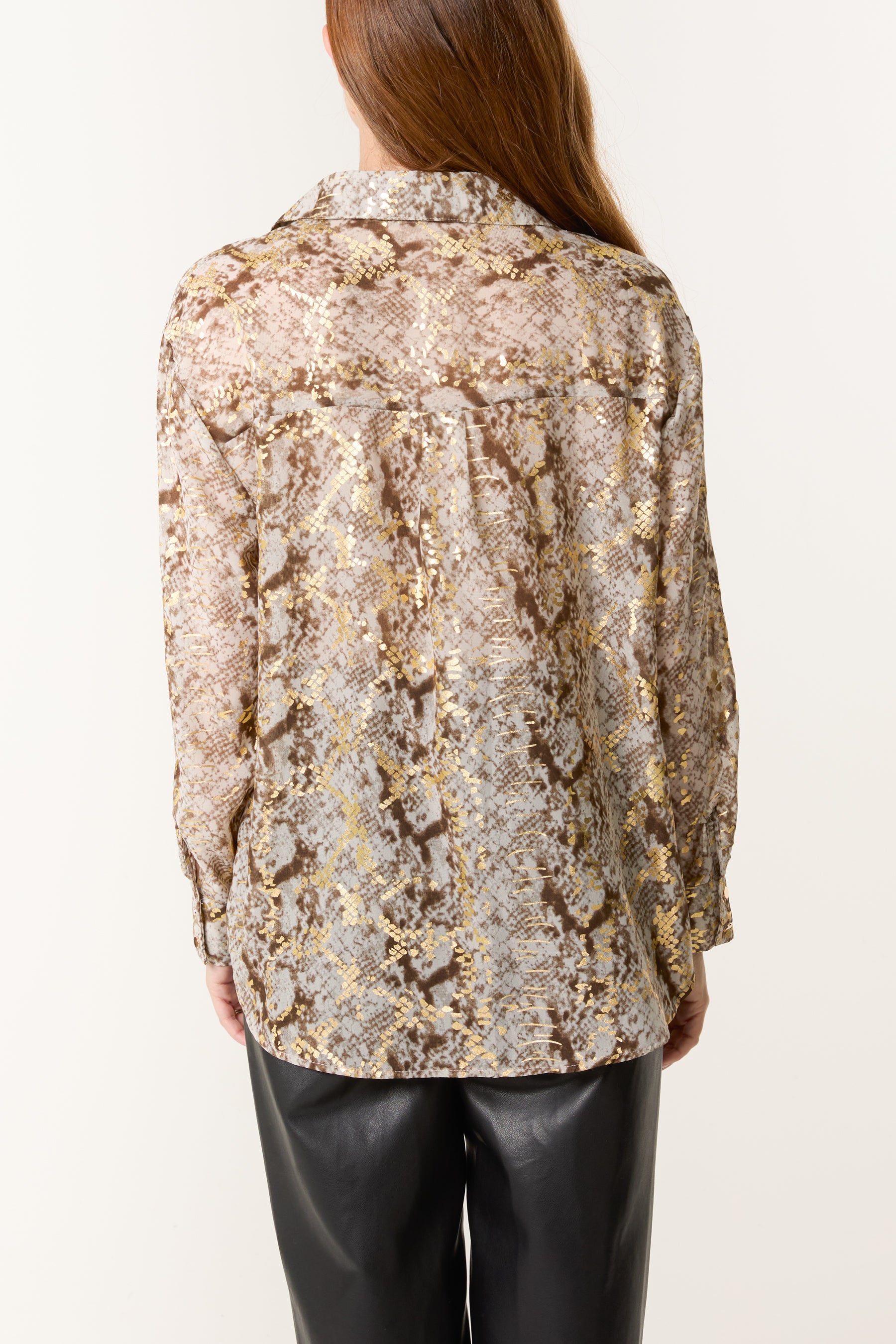 Gold Snake Print Long Sleeve Shirt