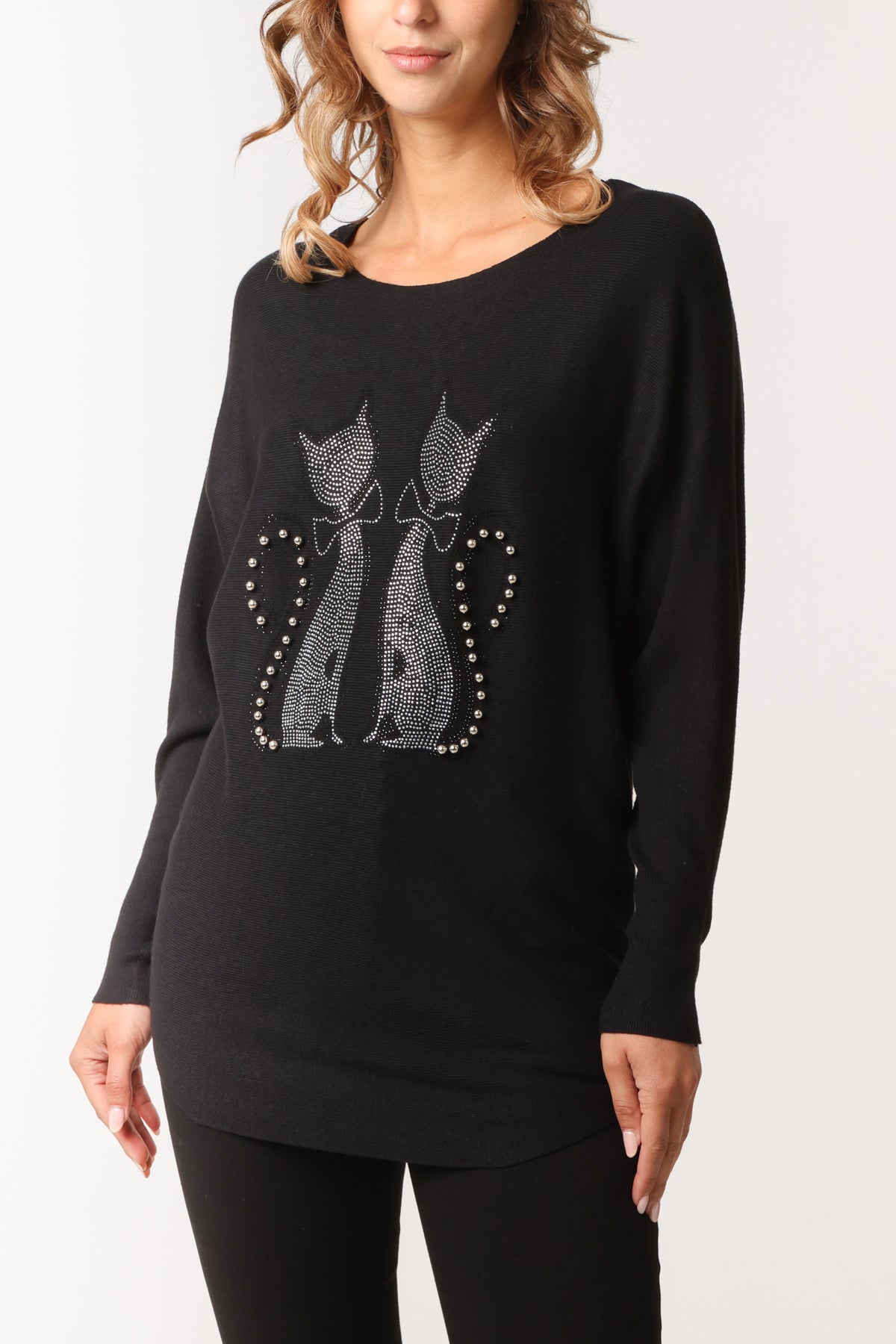 Embellished Cat Round Neck Jumper