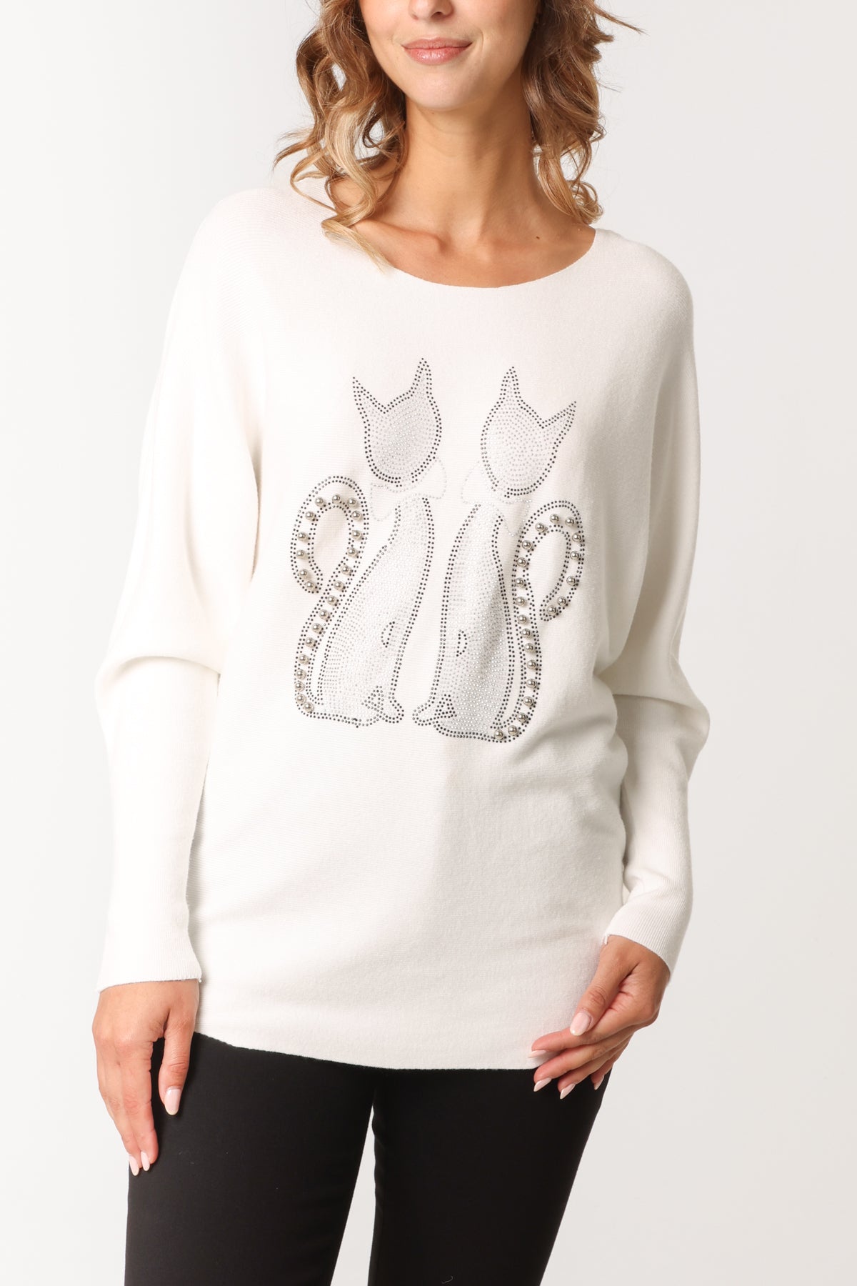 Embellished Cat Round Neck Jumper