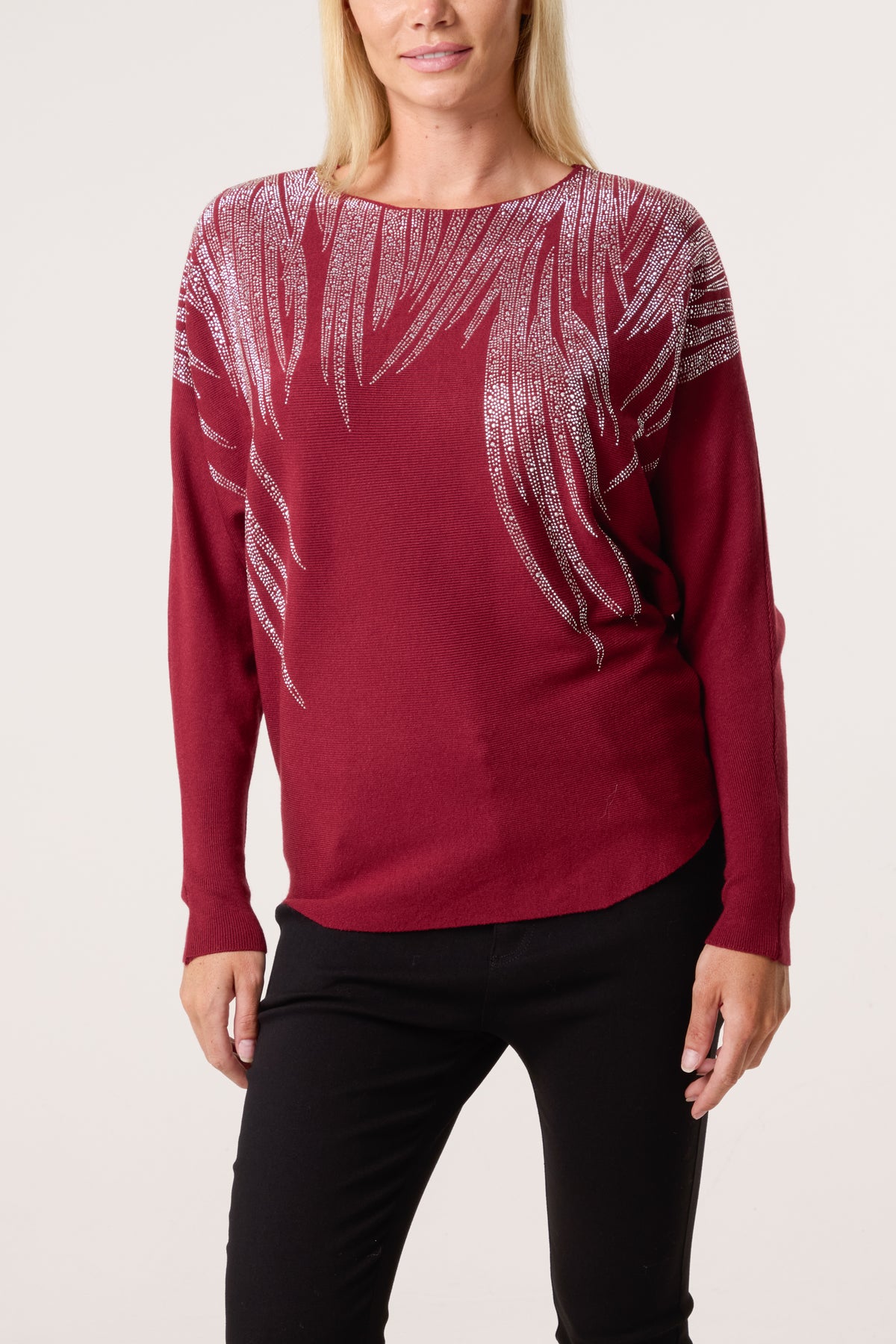Embellished Spikes Fine Knit Batwing Jumper