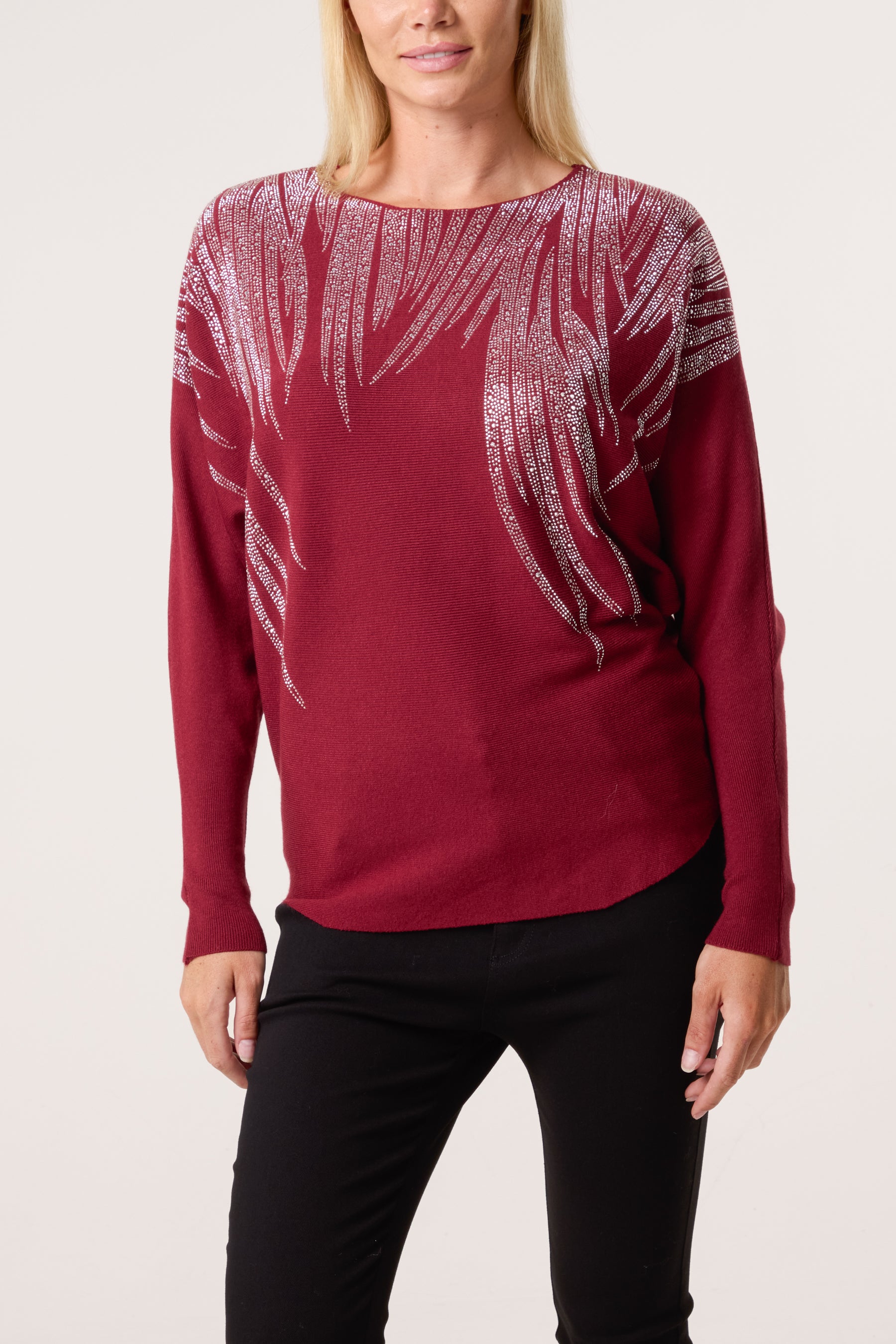 Embellished Spikes Fine Knit Batwing Jumper
