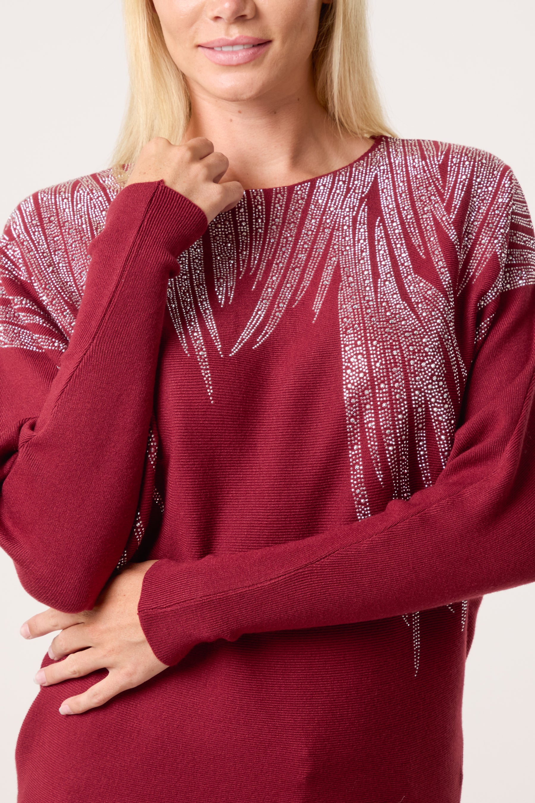 Embellished Spikes Fine Knit Batwing Jumper