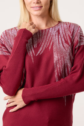Embellished Spikes Fine Knit Batwing Jumper