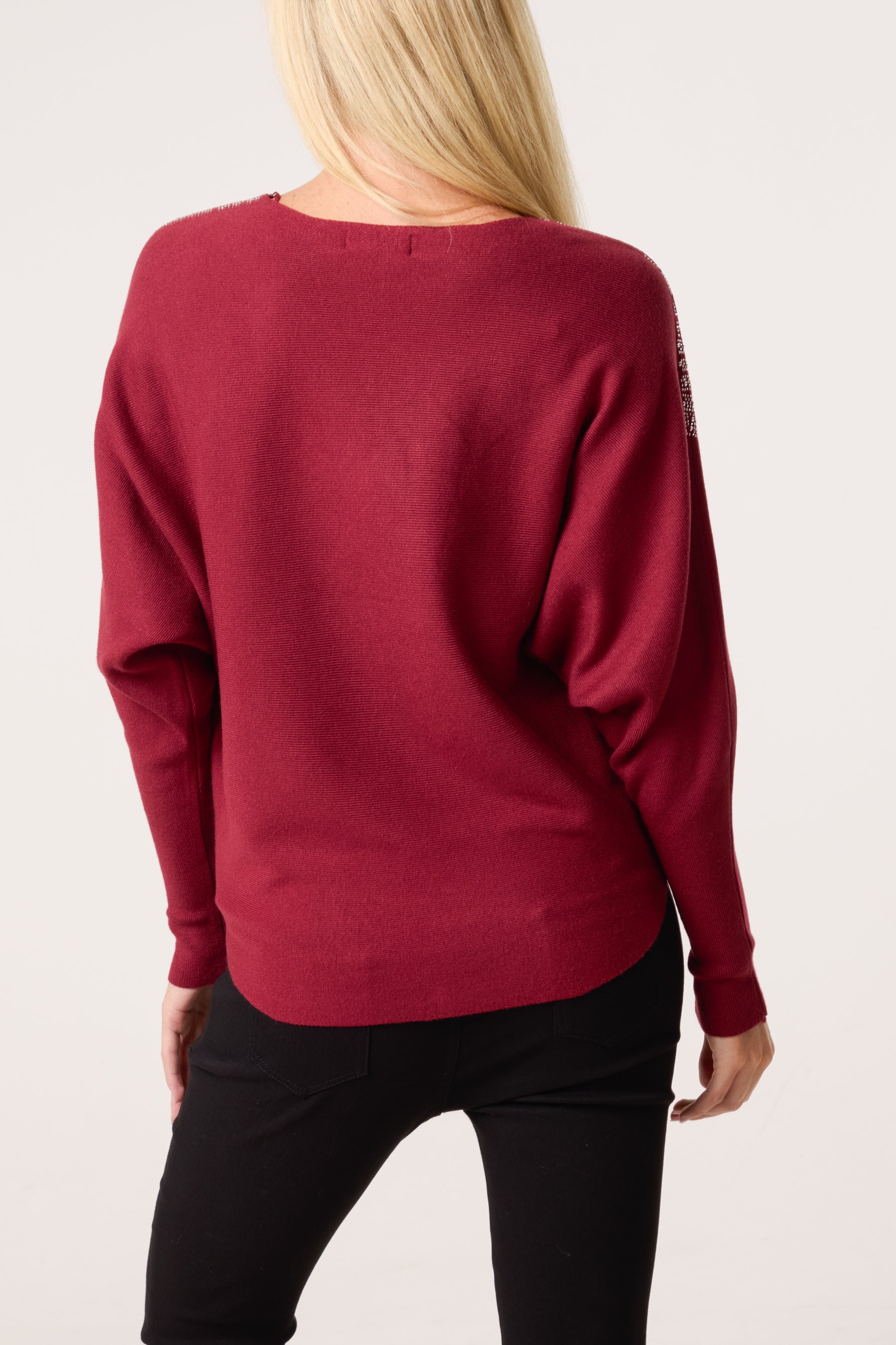 Embellished Spikes Fine Knit Batwing Jumper