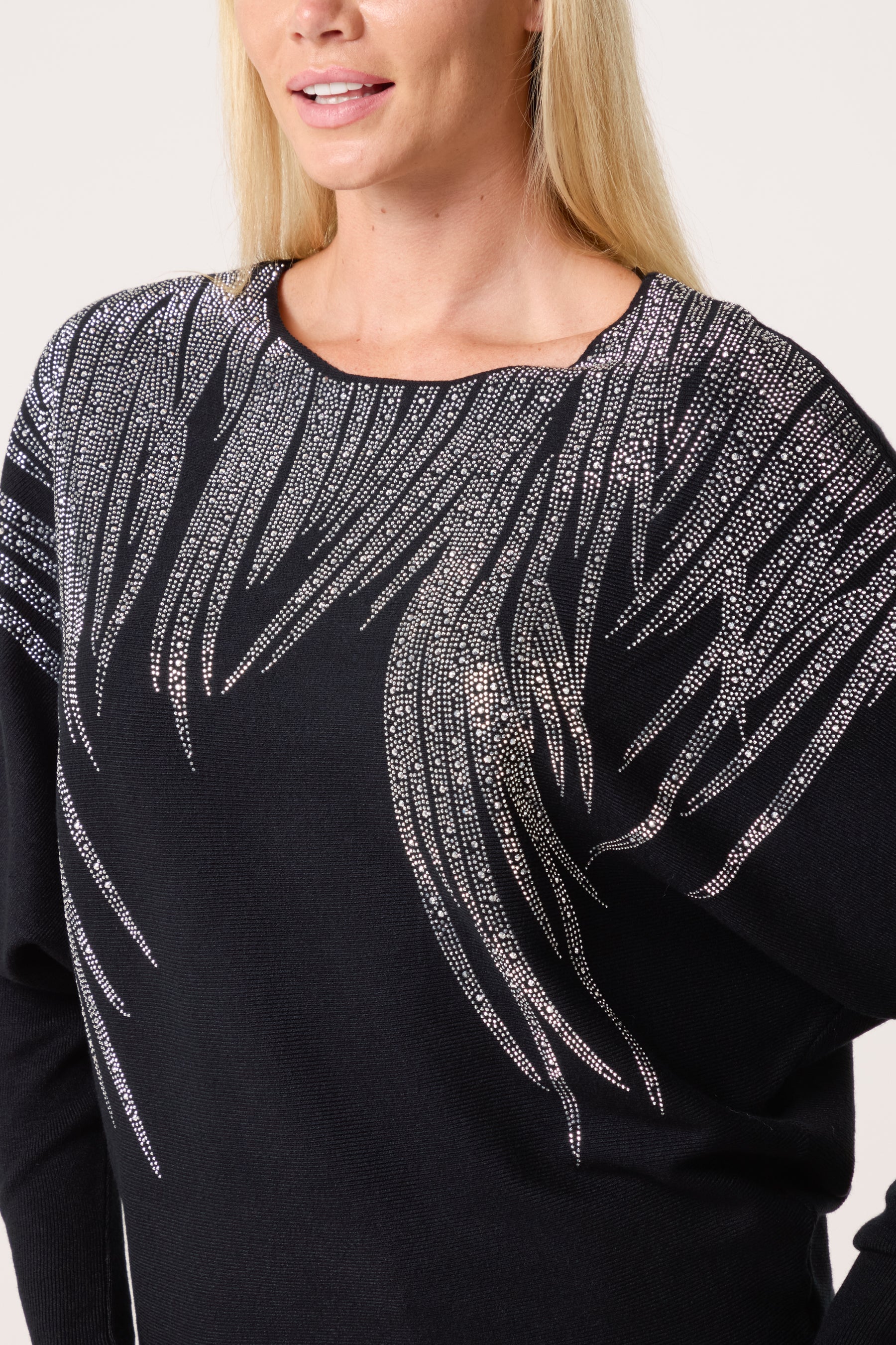 Embellished Spikes Fine Knit Batwing Jumper