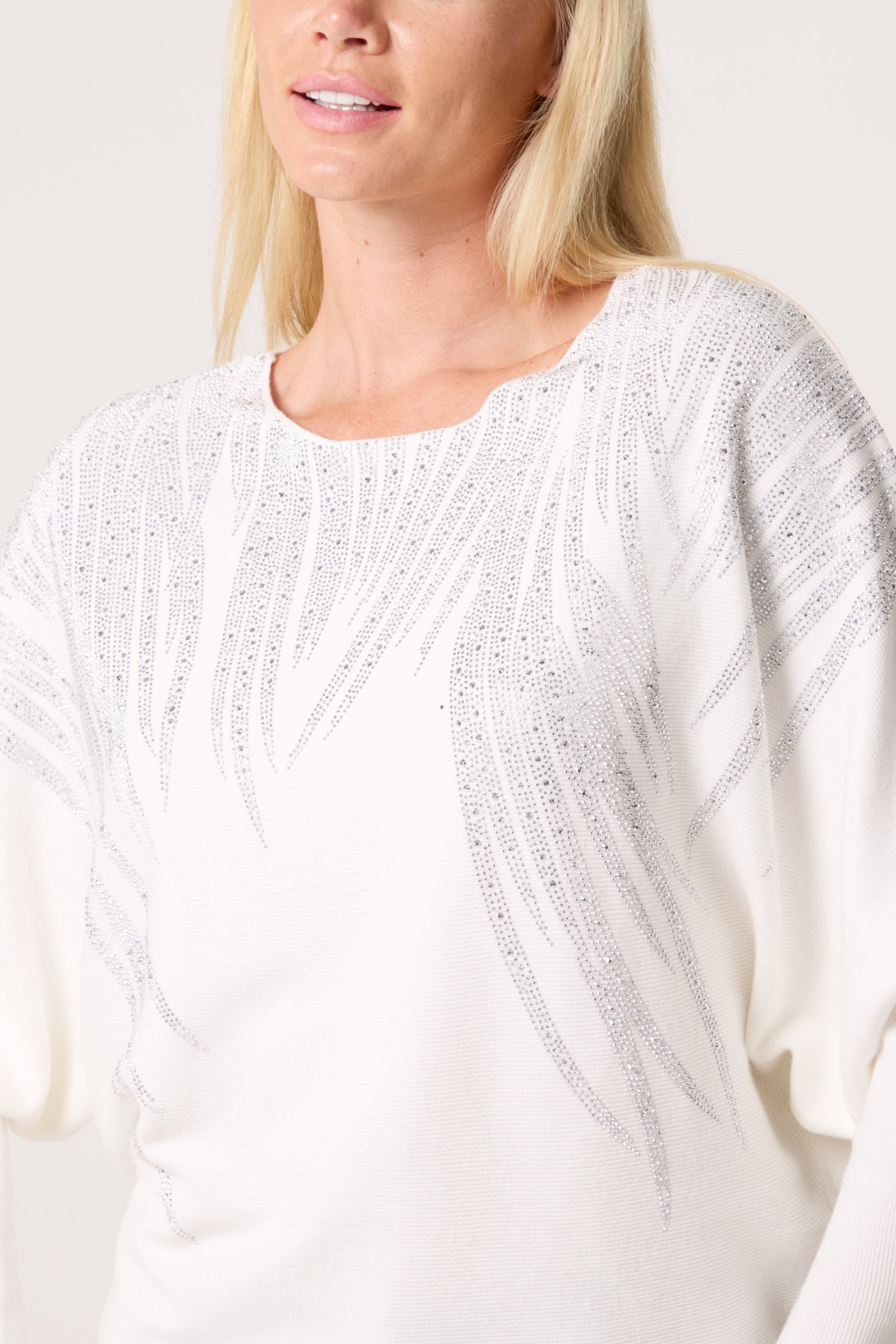 Embellished Spikes Fine Knit Batwing Jumper