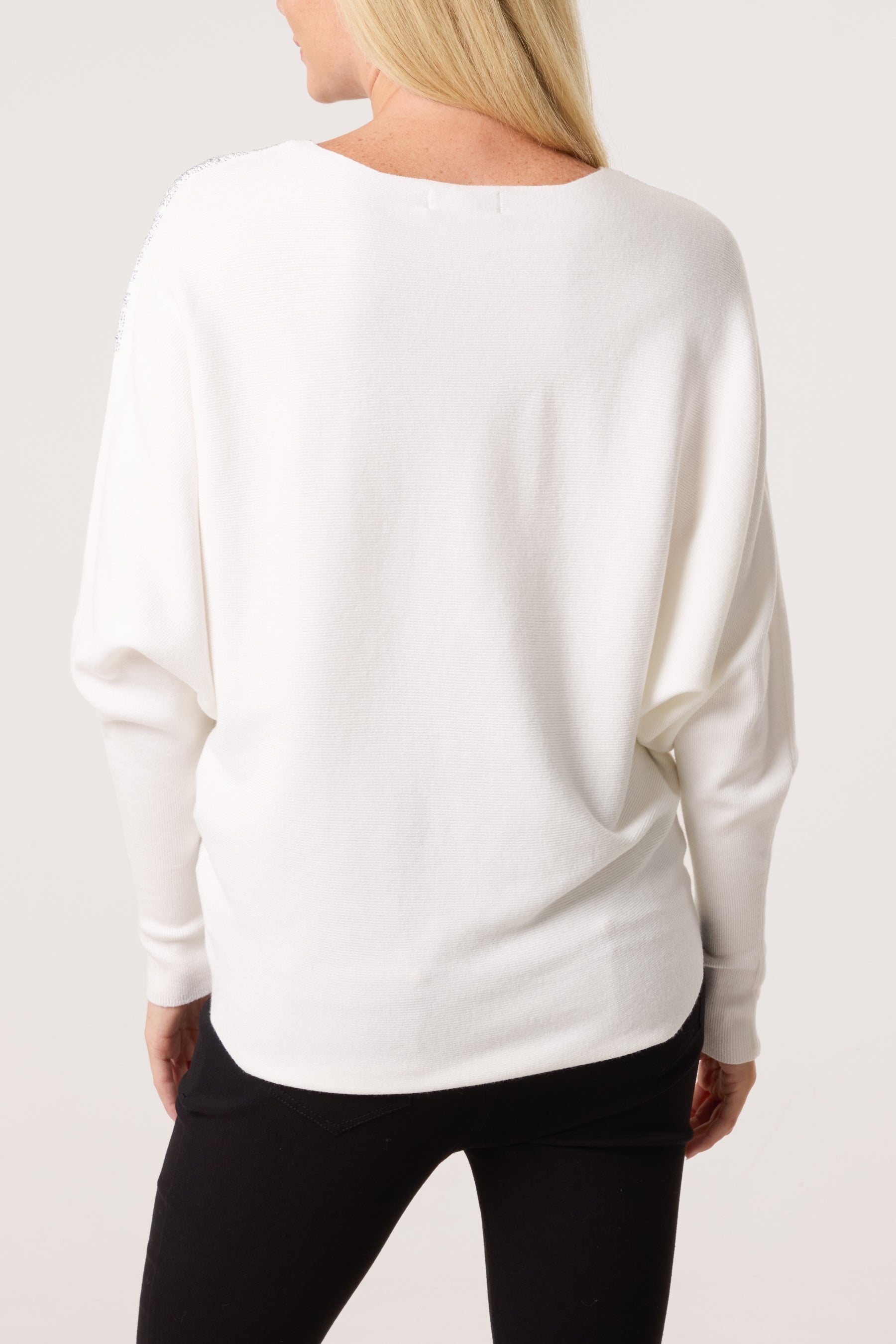 Embellished Spikes Fine Knit Batwing Jumper