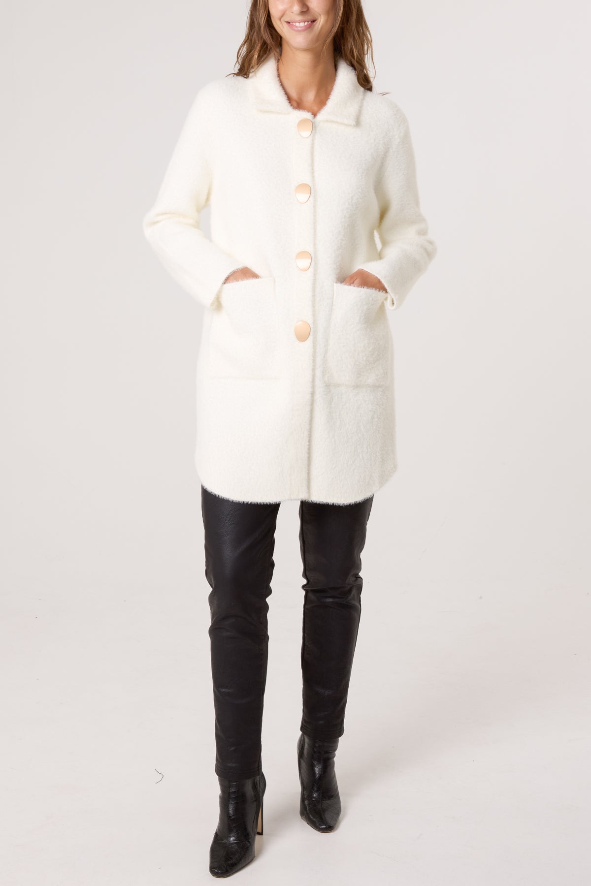 Classic Collar Button Up Knit Coat