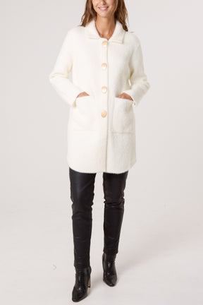 Classic Collar Button Up Knit Coat