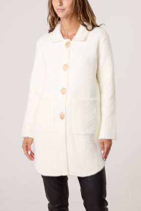 Classic Collar Button Up Knit Coat