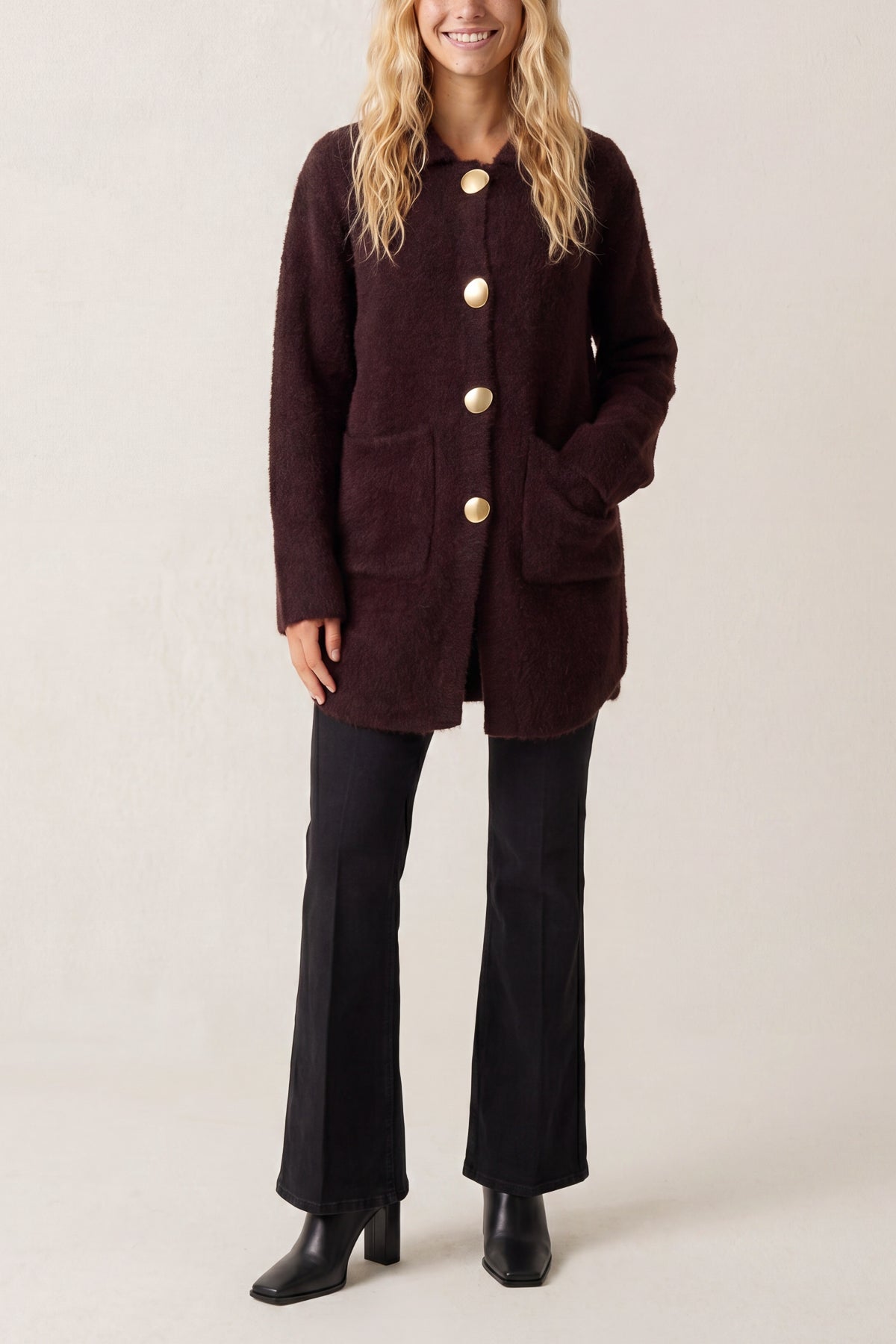 Classic Collar Button Up Knit Coat
