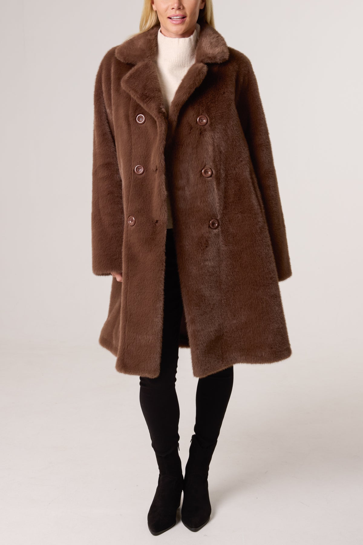 Longline Faux Fur Button Up Coat