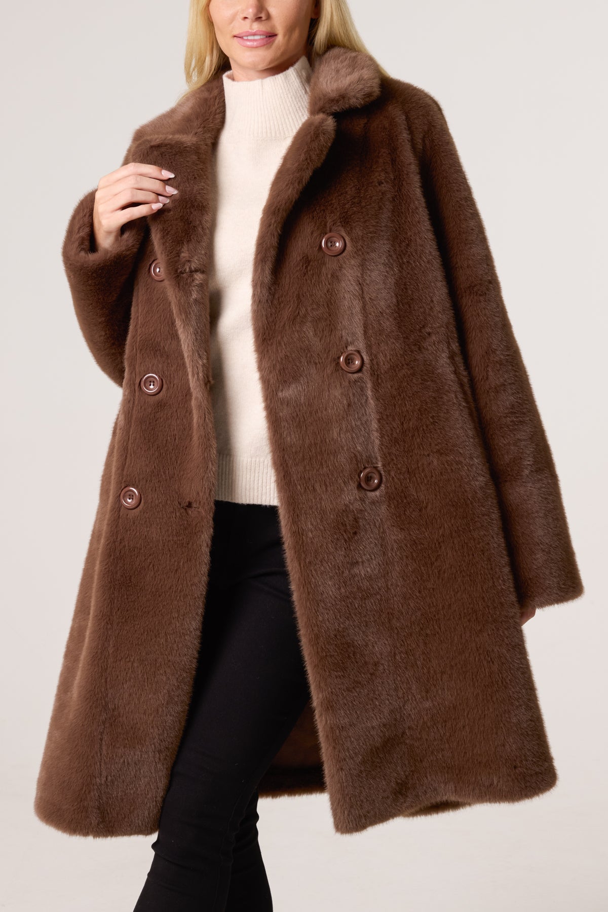 Longline Faux Fur Button Up Coat
