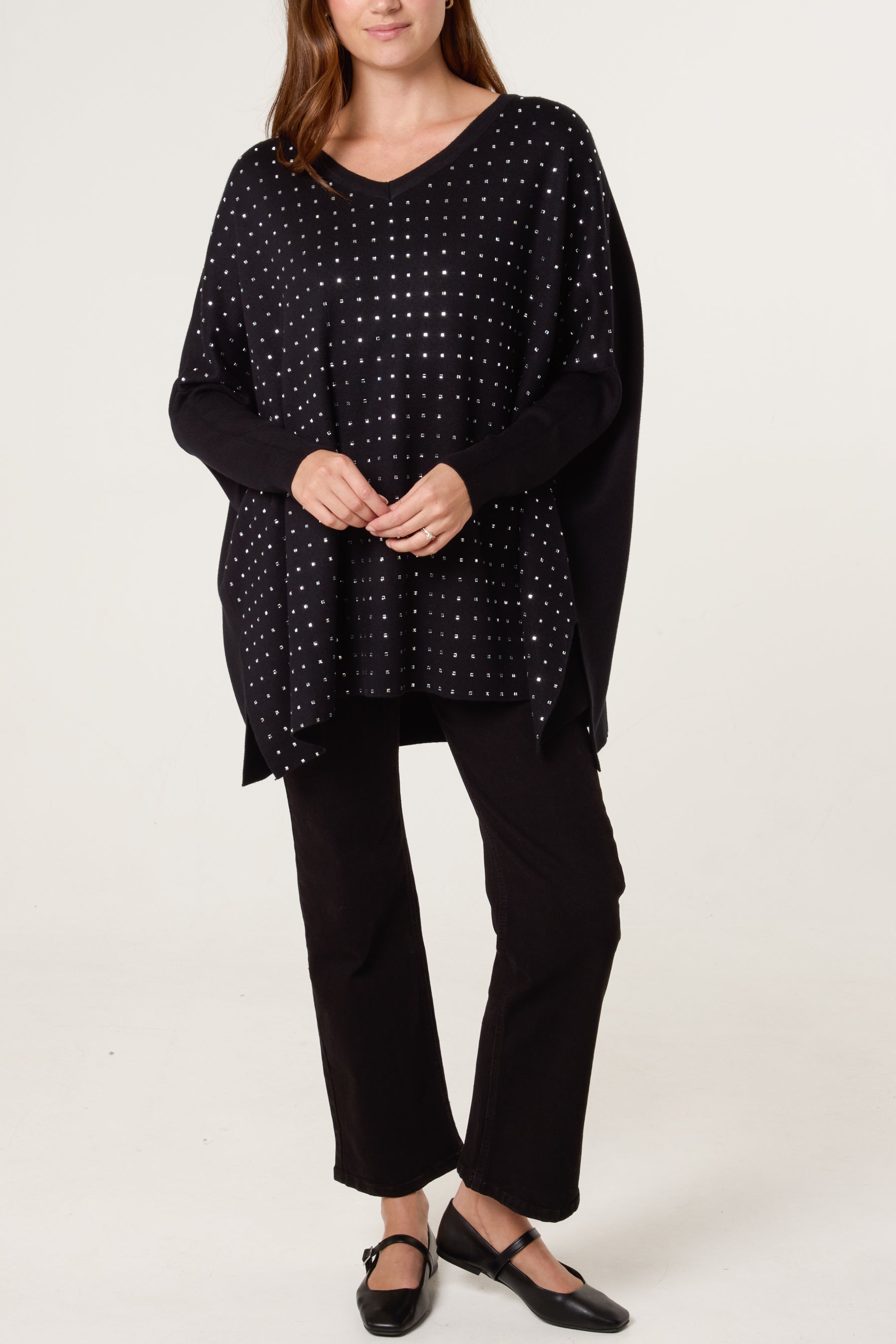 Diamante V-Neck Relaxed Jumper