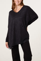 Diamante V-Neck Relaxed Jumper