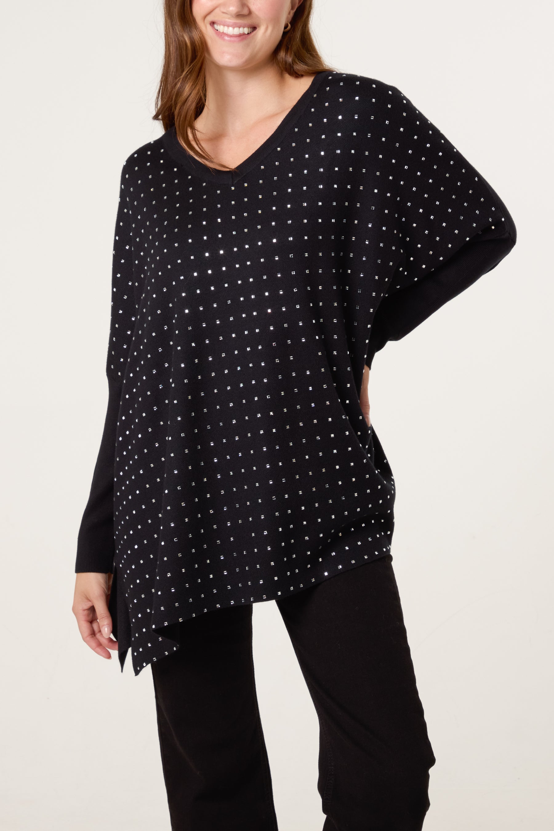 Diamante V-Neck Relaxed Jumper