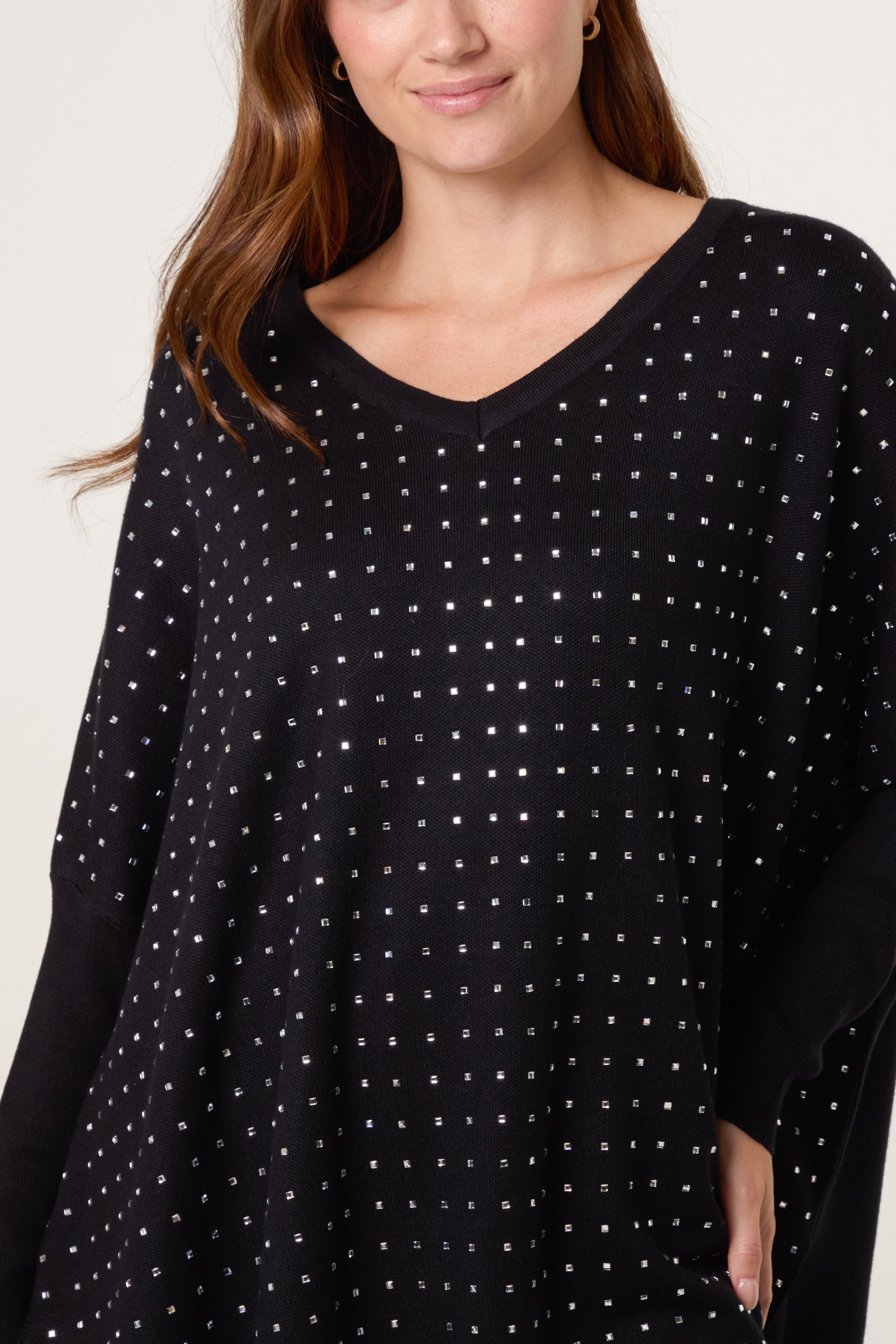 Diamante V-Neck Relaxed Jumper