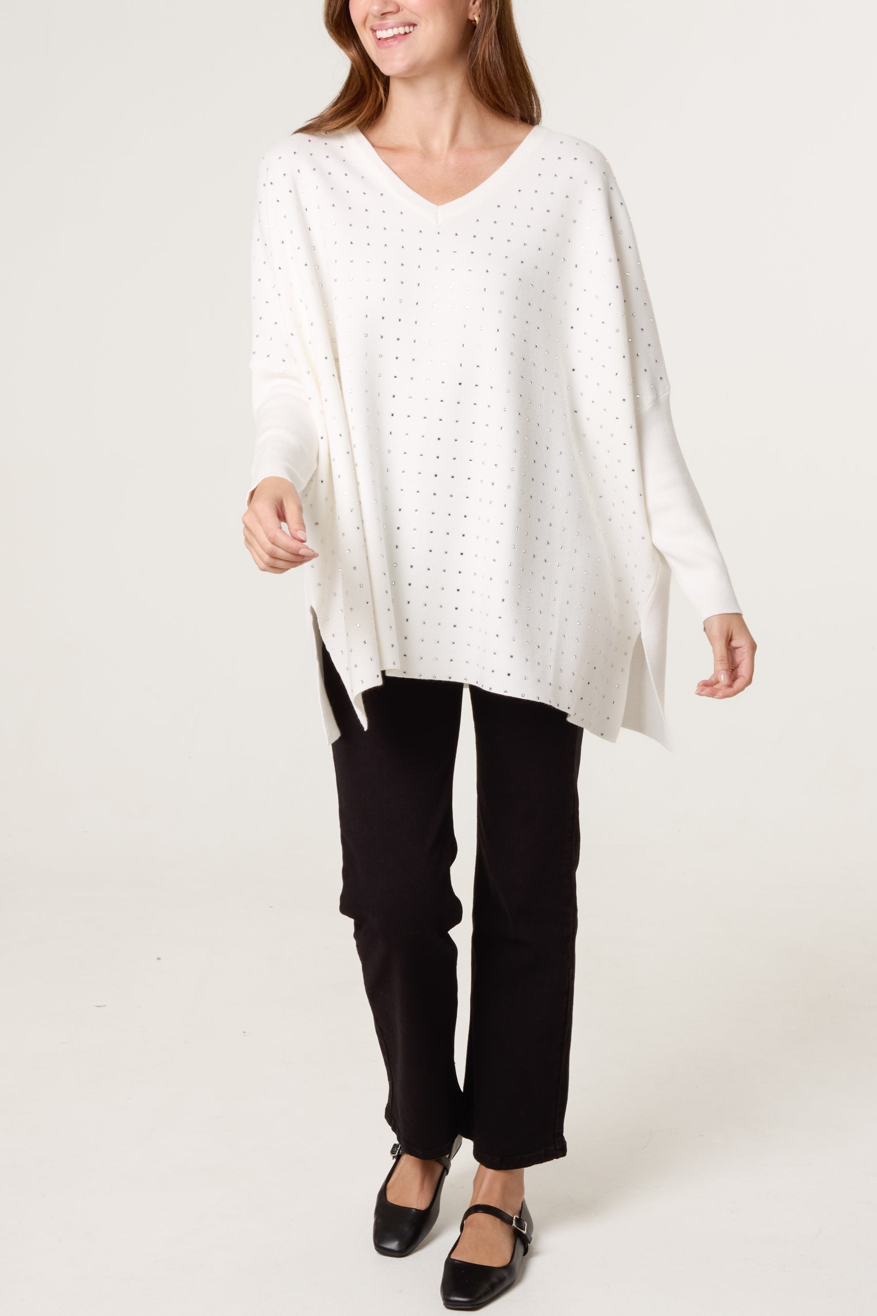 Diamante V-Neck Relaxed Jumper