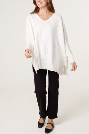 Diamante V-Neck Relaxed Jumper