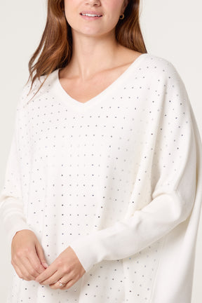 Diamante V-Neck Relaxed Jumper