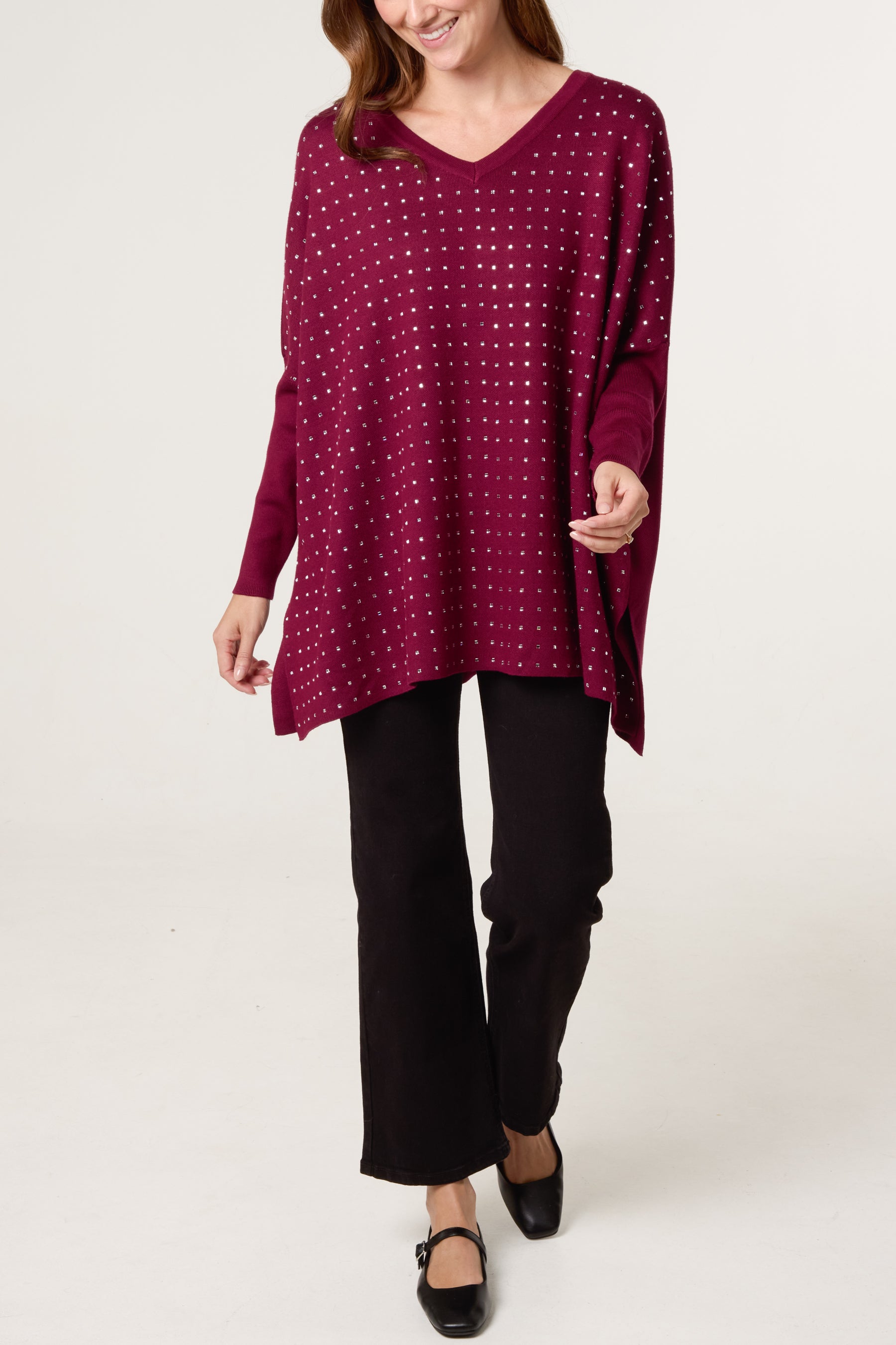 Diamante V-Neck Relaxed Jumper