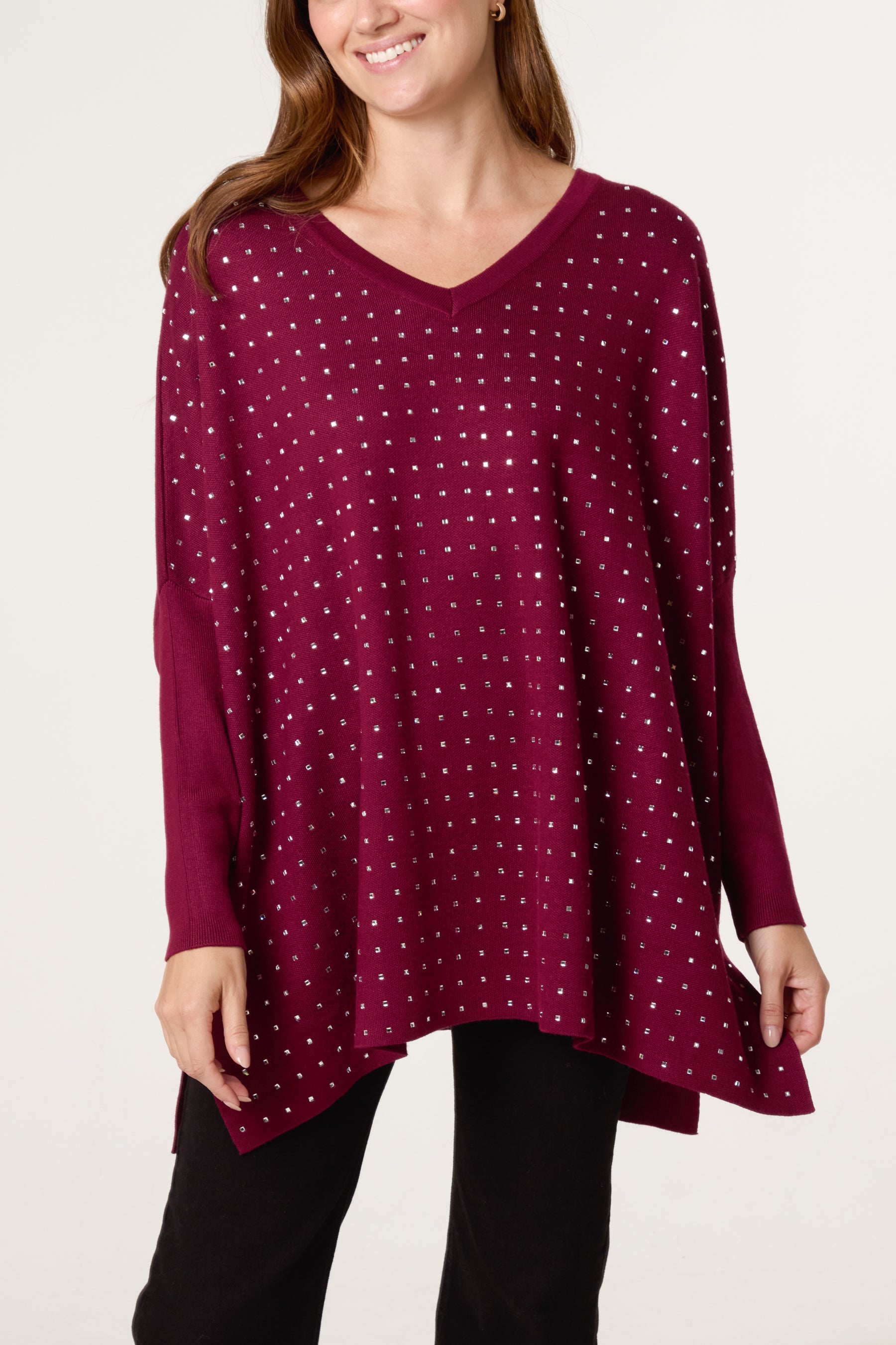 Diamante V-Neck Relaxed Jumper