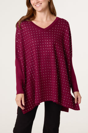 Diamante V-Neck Relaxed Jumper