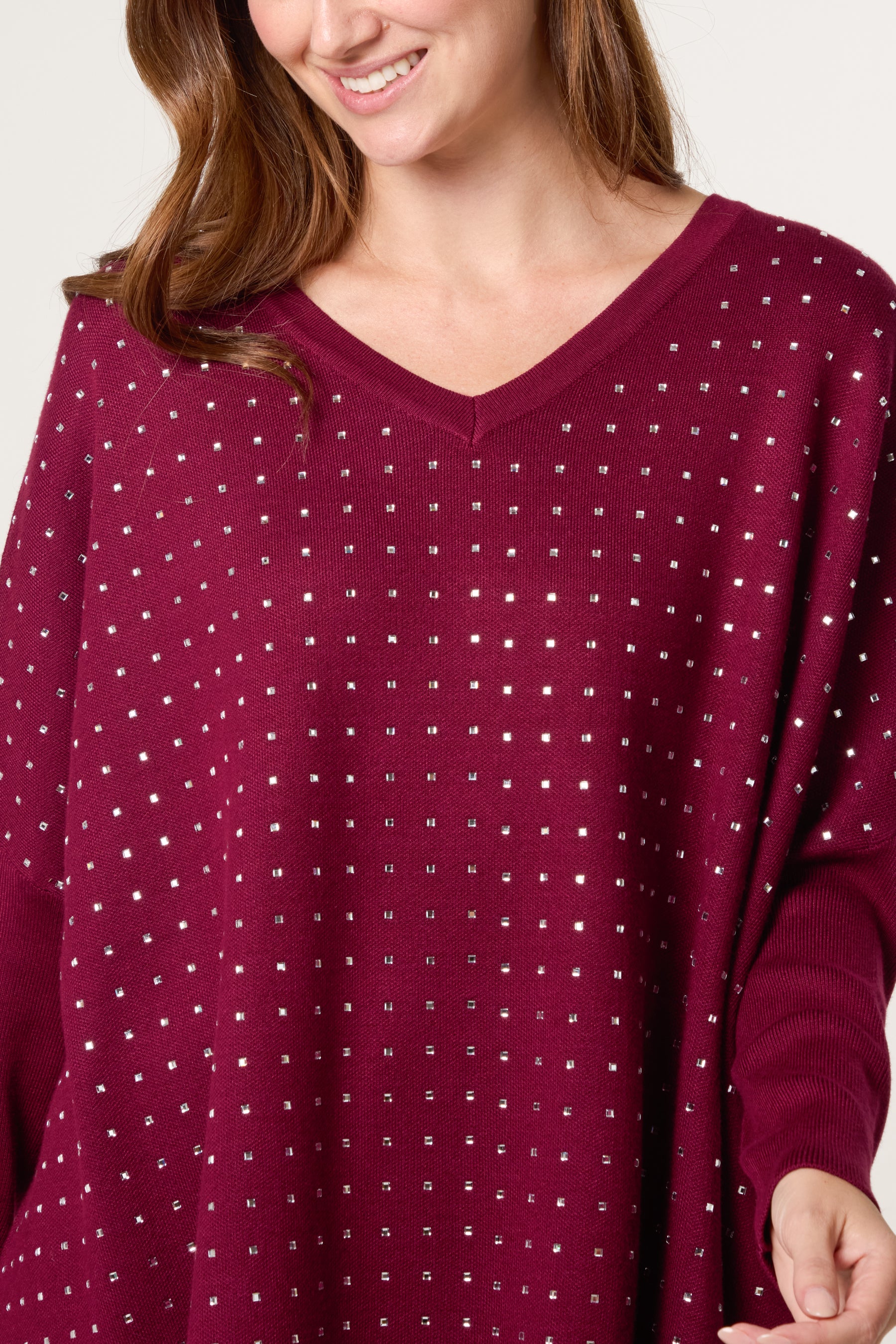 Diamante V-Neck Relaxed Jumper