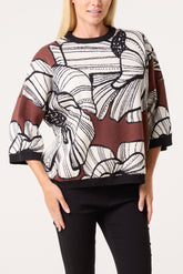 Abstract Flower Jacquard Knit Jumper