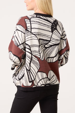 Abstract Flower Jacquard Knit Jumper