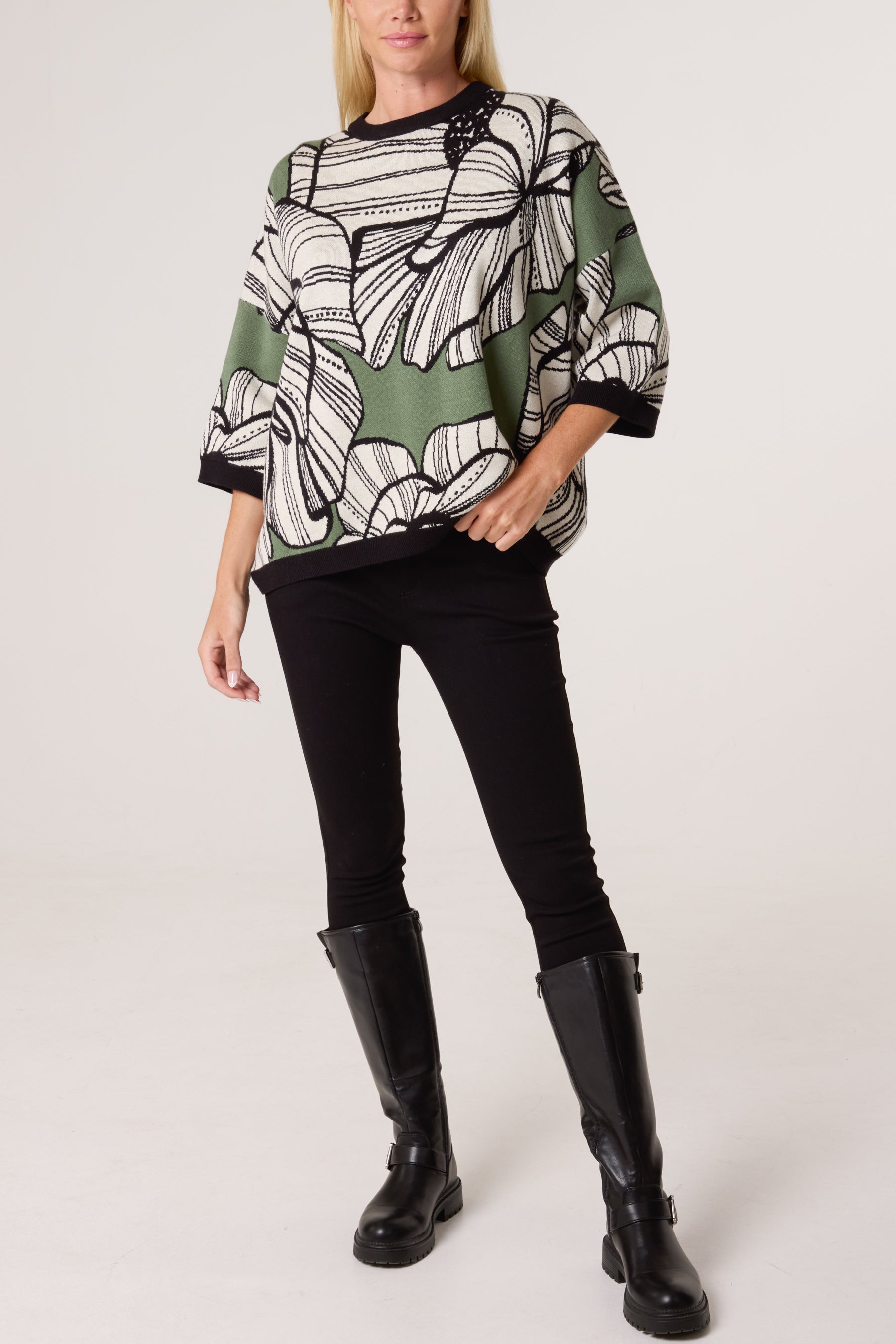 Abstract Flower Jacquard Knit Jumper
