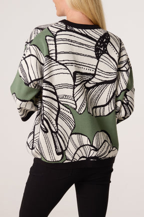 Abstract Flower Jacquard Knit Jumper