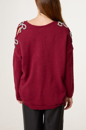 Diamante Bow Sleeve Jumper