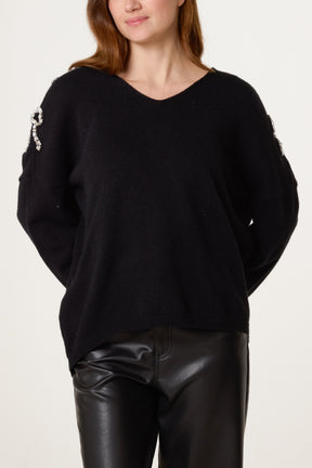 Diamante Bow Sleeve Jumper