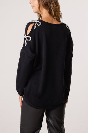 Diamante Bow Sleeve Jumper