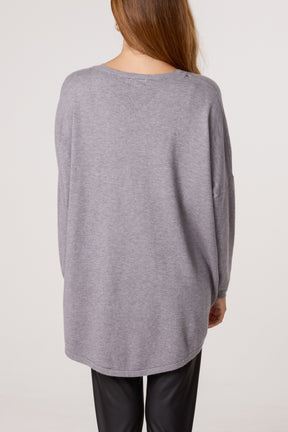 Diamante Heart Flowers V-Neck Jumper