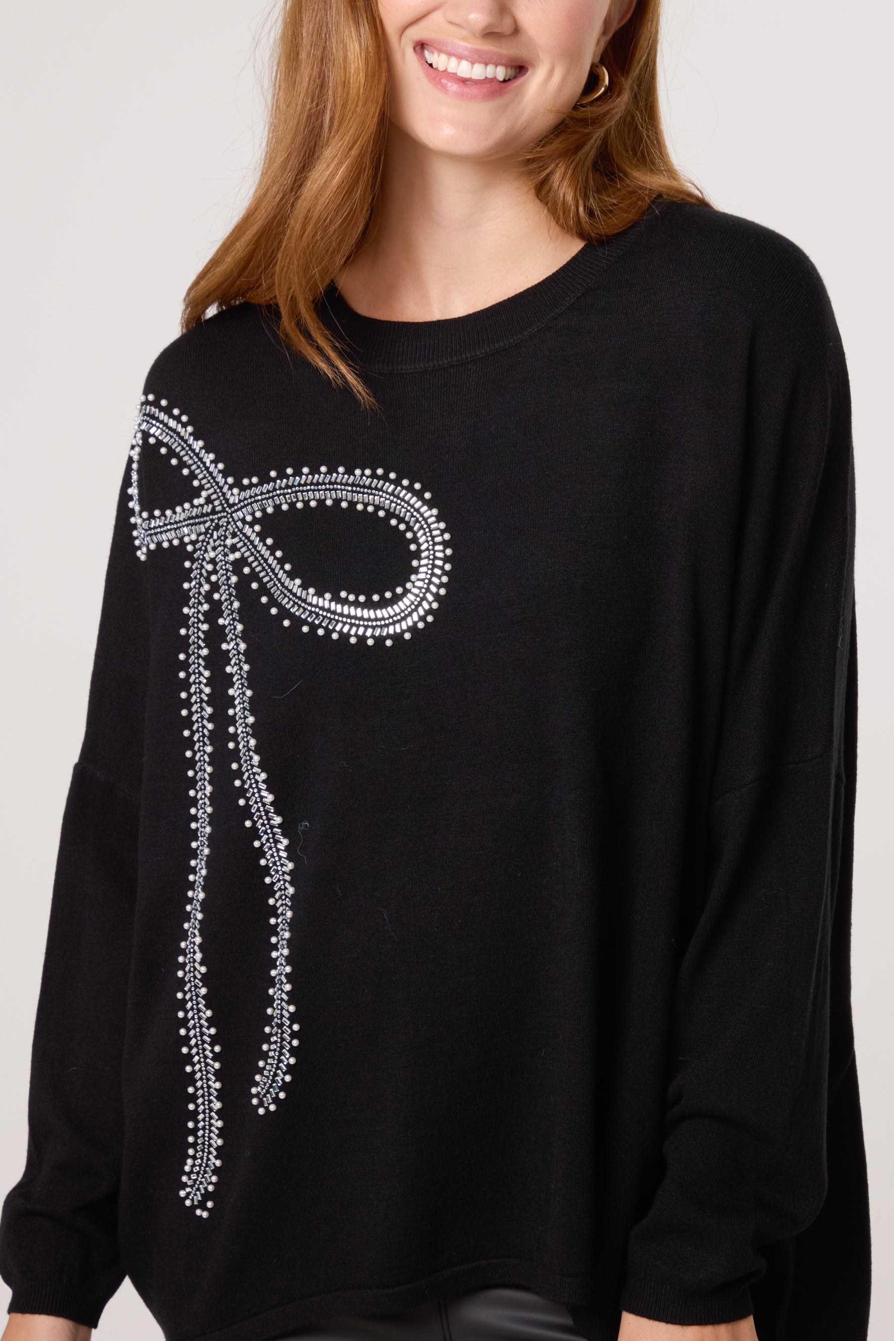 Embellished Bow Crew Neck Jumper