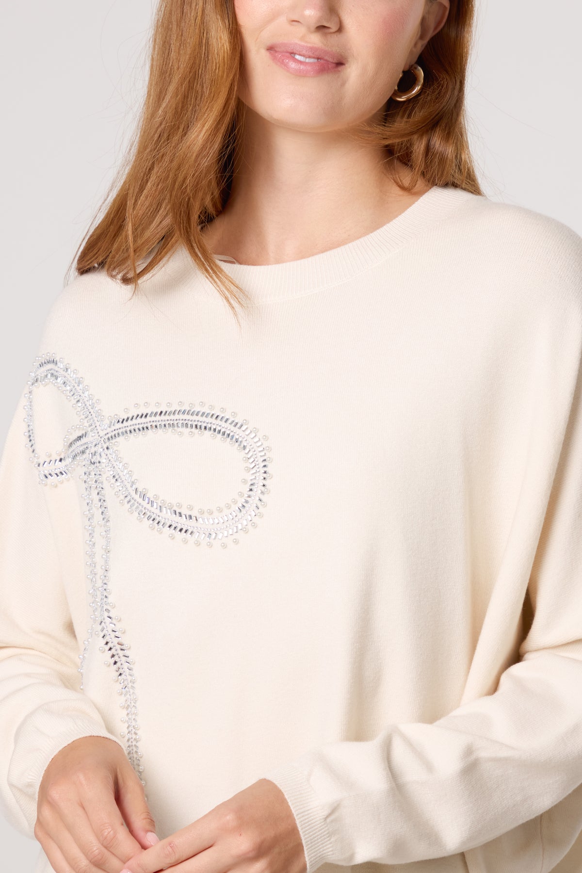 Embellished Bow Crew Neck Jumper